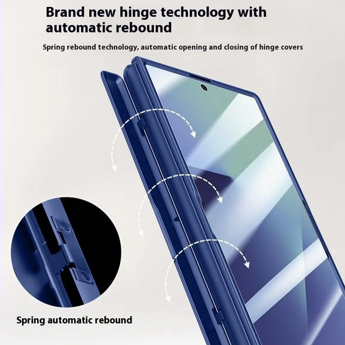 For Samsung Galaxy Z Fold7 5G Case Kickstand Hard PC Phone Cover with HD Tempered Glass Film - Blue - 3