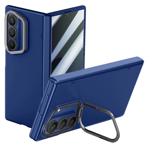 For Samsung Galaxy Z Fold7 5G Case PC Hard Phone Cover with Anti-Spy Film, Lens Frame Kickstand - Blue - 1