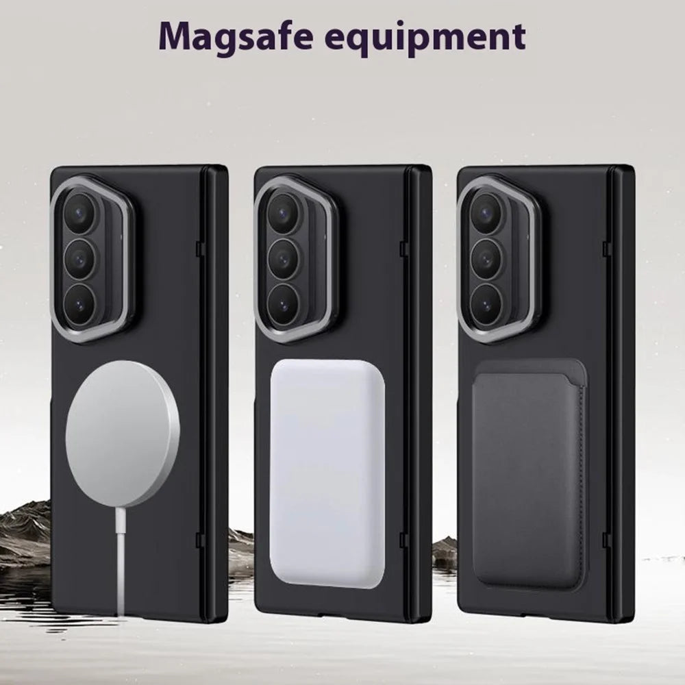 For Samsung Galaxy Z Fold7 5G Magnetic Case Hard PC Phone Cover with HD Tempered Glass Film, Lens Kickstand - Black - 2