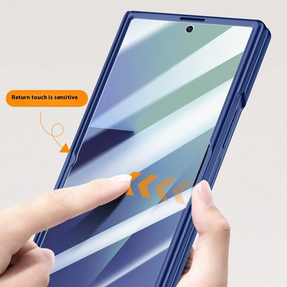 For Samsung Galaxy Z Fold7 5G Magnetic Case Hard PC Phone Cover with HD Tempered Glass Film, Lens Kickstand - Black - 5