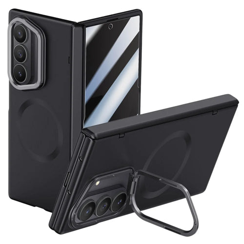 For Samsung Galaxy Z Fold7 5G Magnetic Case Hard PC Phone Cover with Privacy Tempered Glass Film / Lens Kickstand - Black - 1