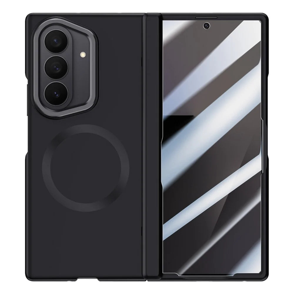For Samsung Galaxy Z Fold7 5G Magnetic Case Hard PC Phone Cover with Privacy Tempered Glass Film / Lens Kickstand - Black - 2