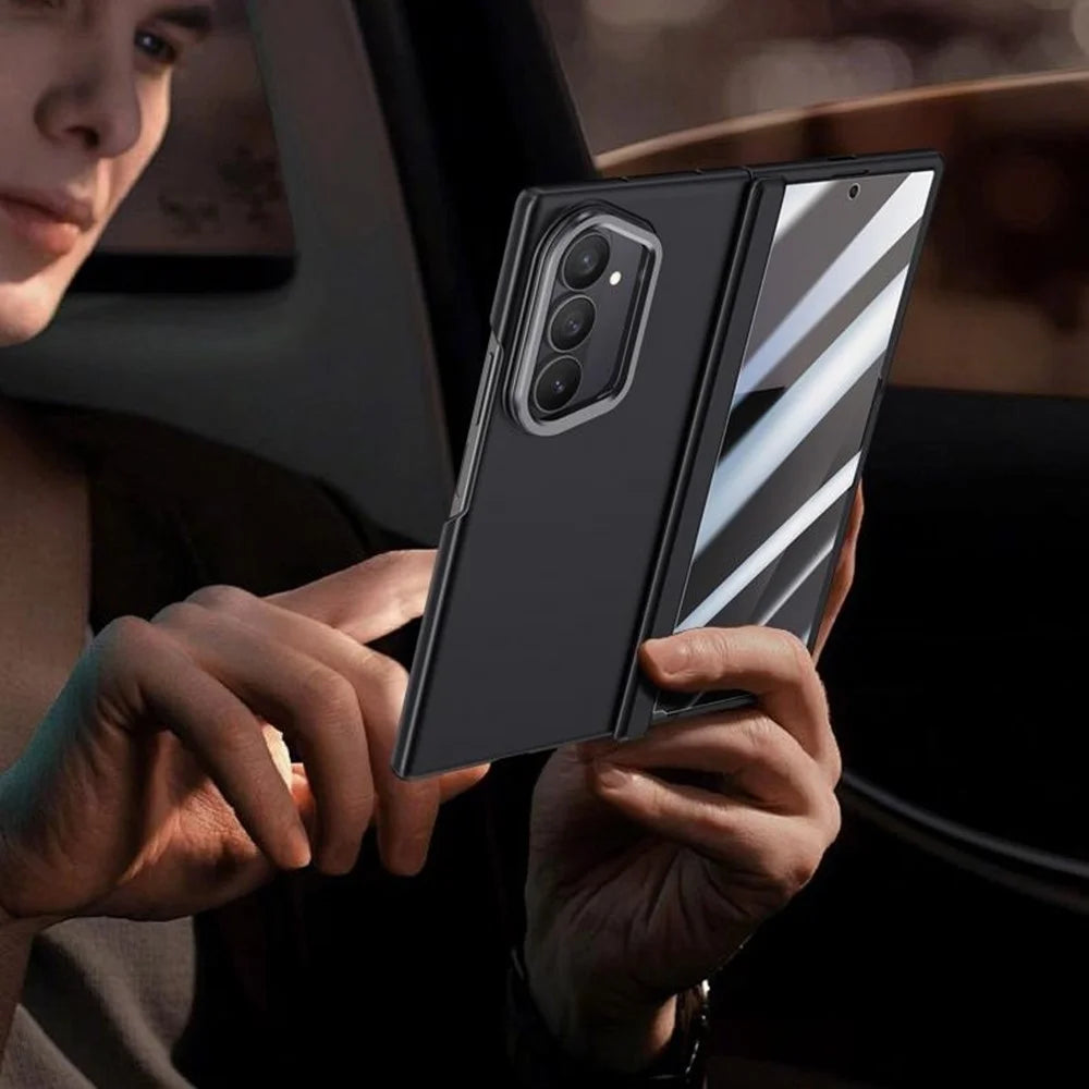 For Samsung Galaxy Z Fold7 5G Magnetic Case Hard PC Phone Cover with Privacy Tempered Glass Film / Lens Kickstand - Black - 3