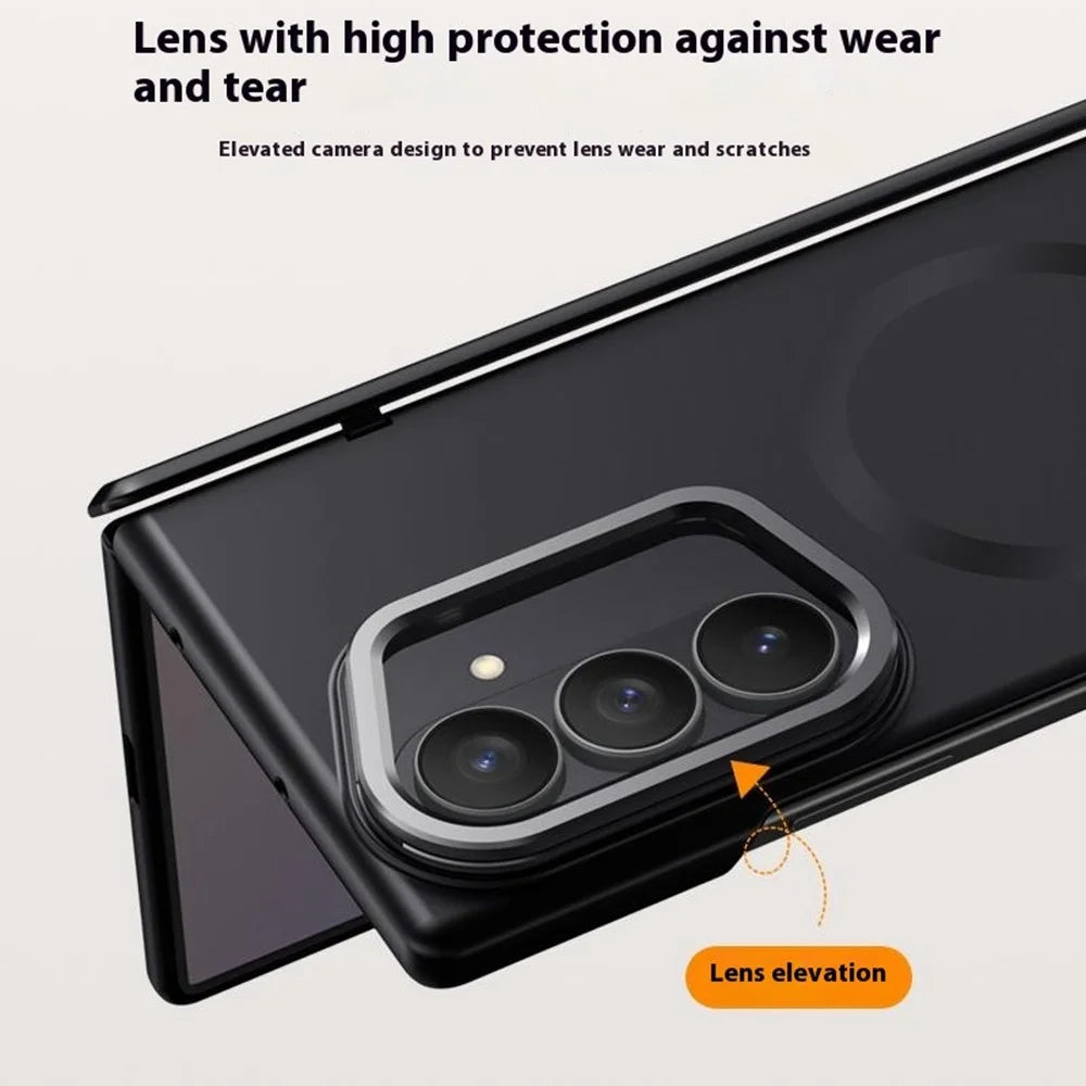 For Samsung Galaxy Z Fold7 5G Magnetic Case Hard PC Phone Cover with Privacy Tempered Glass Film / Lens Kickstand - Black - 6