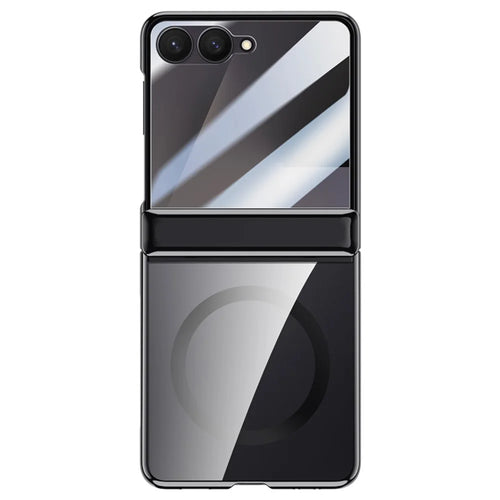For Samsung Galaxy Z Flip7 5G Magnetic Case Hard PC + Acrylic Phone Cover with HD Rear Small Screen Protector - Black - 1