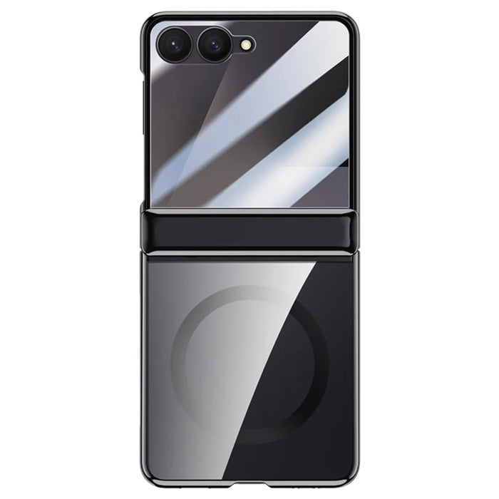 For Samsung Galaxy Z Flip7 5G Magnetic Case Hard PC + Acrylic Phone Cover with HD Rear Small Screen Protector - Black - 1