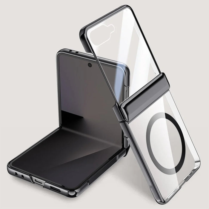 For Samsung Galaxy Z Flip7 5G Magnetic Case Hard PC + Acrylic Phone Cover with HD Rear Small Screen Protector - Black - 2