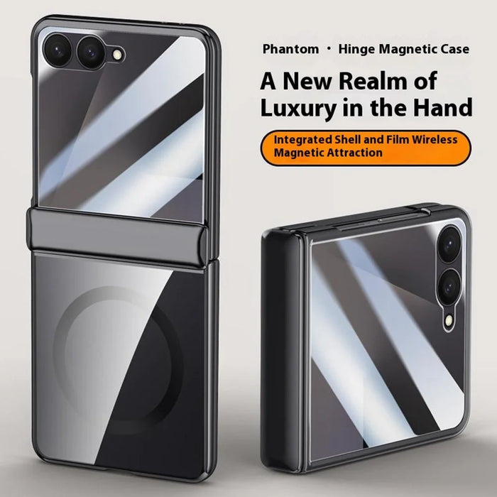 For Samsung Galaxy Z Flip7 5G Magnetic Case Hard PC + Acrylic Phone Cover with HD Rear Small Screen Protector - Black - 3