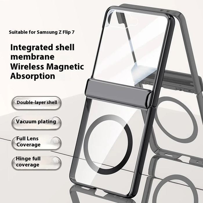 For Samsung Galaxy Z Flip7 5G Magnetic Case Hard PC + Acrylic Phone Cover with HD Rear Small Screen Protector - Black - 4