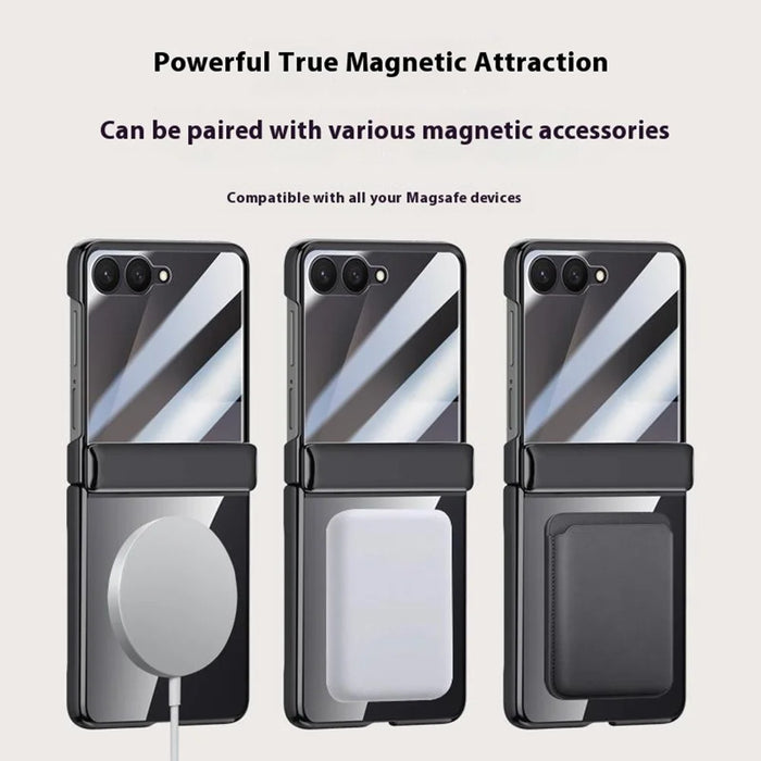 For Samsung Galaxy Z Flip7 5G Magnetic Case Hard PC + Acrylic Phone Cover with HD Rear Small Screen Protector - Black - 5