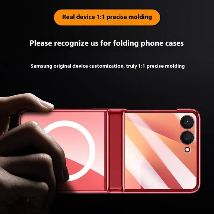 For Samsung Galaxy Z Flip7 5G Magnetic Case Hard PC + Acrylic Phone Cover with HD Rear Small Screen Protector - Black - 6