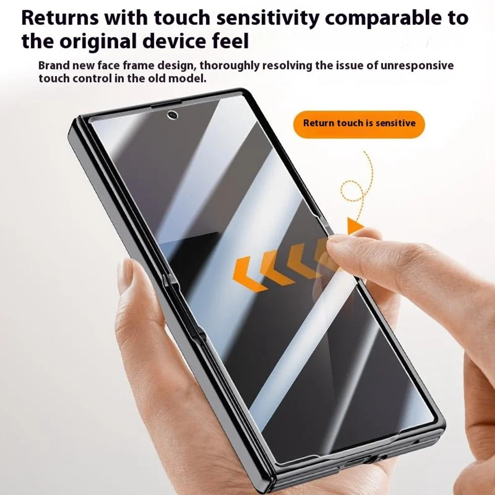 For Samsung Galaxy Z Fold7 5G Case PC + Acrylic Phone Cover with HD Tempered Glass Film, Lens Kickstand - Black - 2