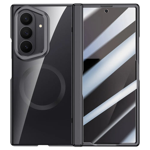 For Samsung Galaxy Z Fold7 5G Magnetic Case PC + Acrylic Phone Cover with Anti-Spy Screen Protector, Lens Kickstand - Black - 1