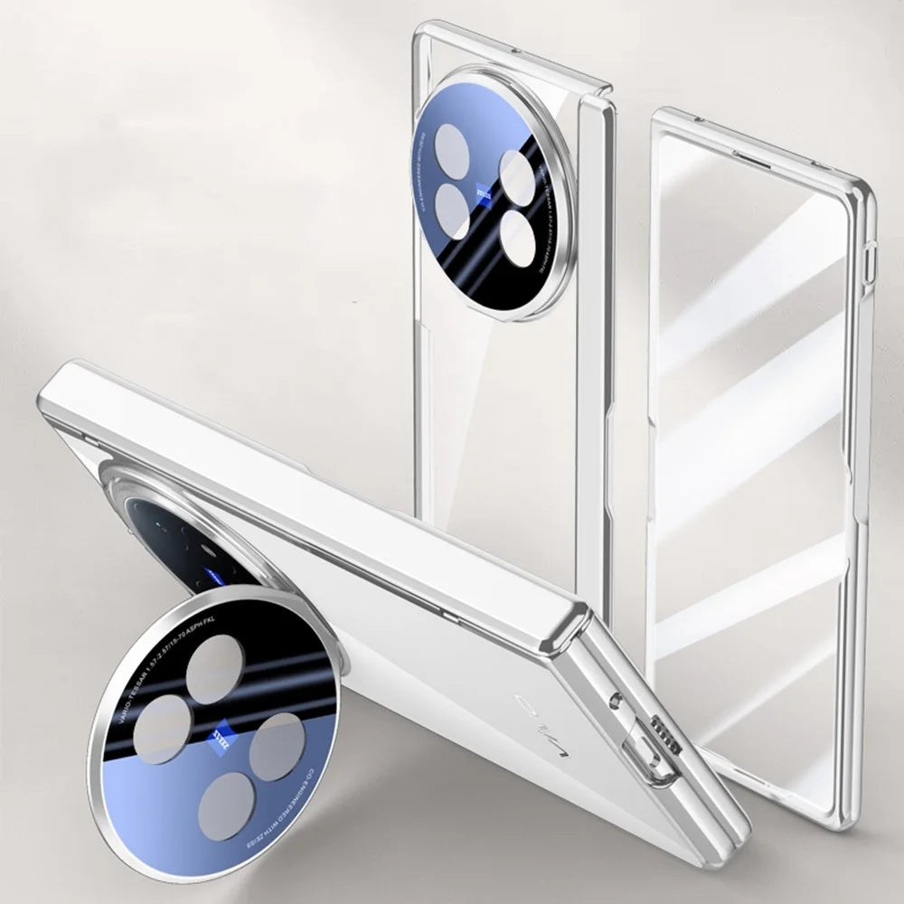 For vivo X Fold5 5G Case PC + Acrylic Phone Cover with HD Tempered Glass Film, Lens Kickstand - Silver - 1