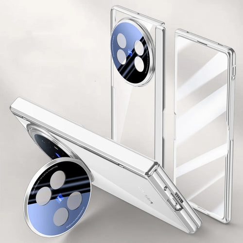 For vivo X Fold5 5G Case PC + Acrylic Phone Cover with HD Tempered Glass Film, Lens Kickstand - Silver - 1