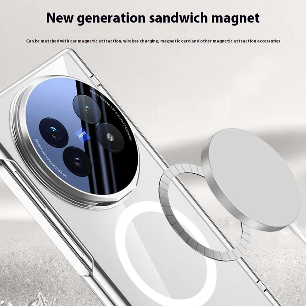 For vivo X Fold5 5G Magnetic Case PC + Acrylic Phone Cover with HD Tempered Glass Film, Lens Kickstand - Black - 7