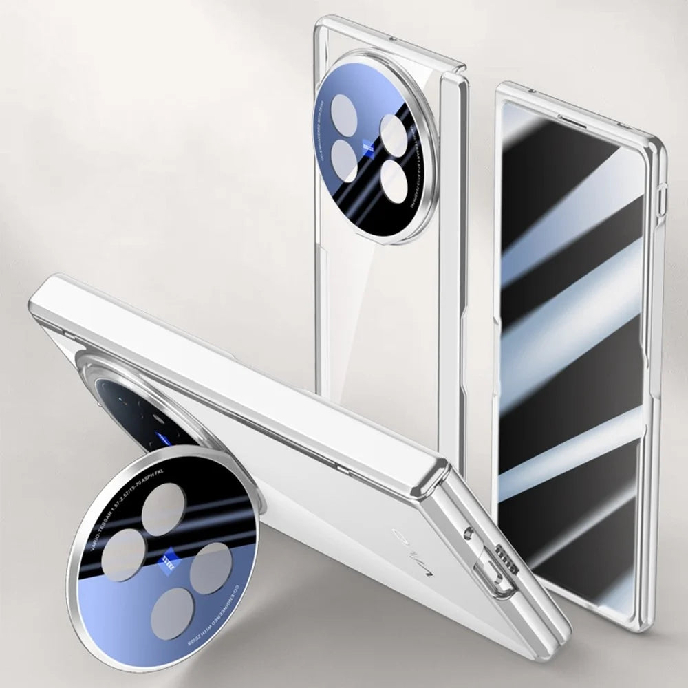 For vivo X Fold5 5G Case PC + Acrylic Phone Cover with Anti-Peep Screen Protector, Lens Kickstand - Silver - 1