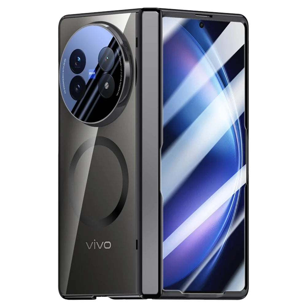 For vivo X Fold5 5G Magnetic Case PC + Acrylic Phone Cover with Anti-Spy Screen Protector, Lens Kickstand - Black - 1