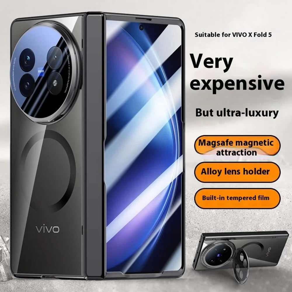 For vivo X Fold5 5G Magnetic Case PC + Acrylic Phone Cover with Anti-Spy Screen Protector, Lens Kickstand - Black - 5