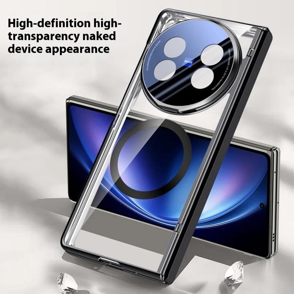 For vivo X Fold5 5G Magnetic Case PC + Acrylic Phone Cover with Anti-Spy Screen Protector, Lens Kickstand - Black - 6