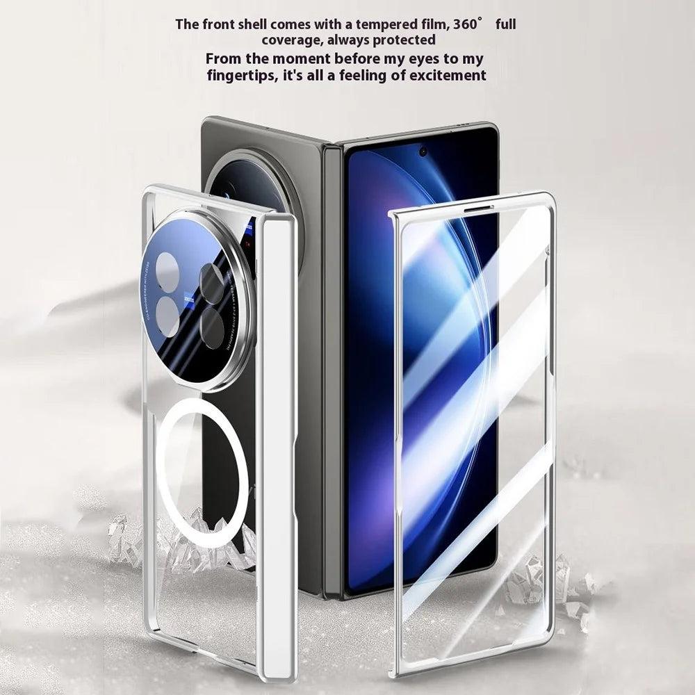 For vivo X Fold5 5G Magnetic Case PC + Acrylic Phone Cover with Anti-Spy Screen Protector, Lens Kickstand - Black - 7