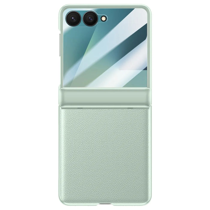 For Samsung Galaxy Z Flip7 5G Case Leather + PC Phone Cover HD Rear Small Screen Protector - Green - 1