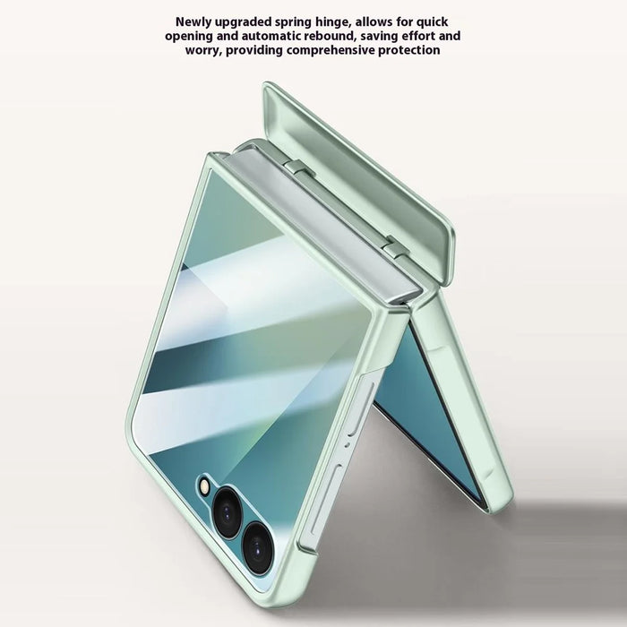 For Samsung Galaxy Z Flip7 5G Case Leather + PC Phone Cover HD Rear Small Screen Protector - Green - 4