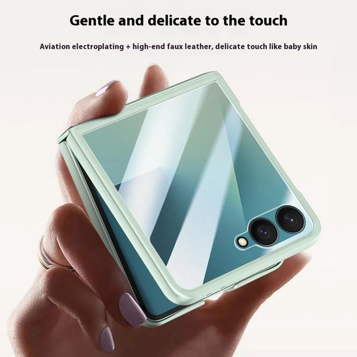 For Samsung Galaxy Z Flip7 5G Case Leather + PC Phone Cover HD Rear Small Screen Protector - Green - 7