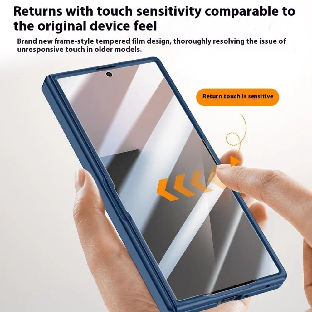 For Samsung Galaxy Z Fold7 5G Case Leather + PC Phone Cover with HD Tempered Glass Film, Lens Kickstand - Black - 7