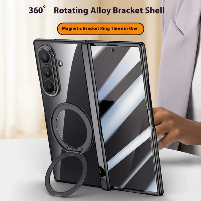 For Samsung Galaxy Z Fold7 5G Case Magnetic Case Kickstand Electroplated PC Phone Cover with Screen Protector - Black - 3