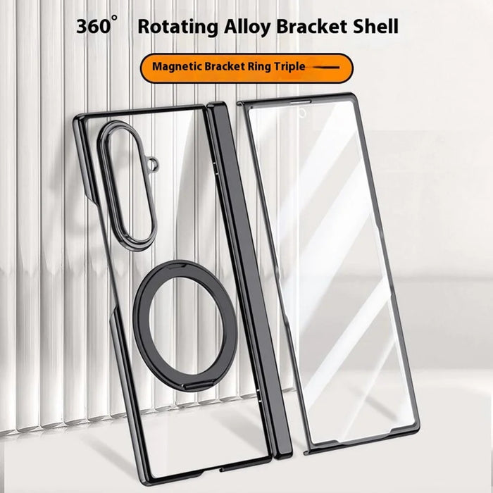 For Samsung Galaxy Z Fold7 5G Case Magnetic Case Kickstand Electroplated PC Phone Cover with Screen Protector - Black - 4