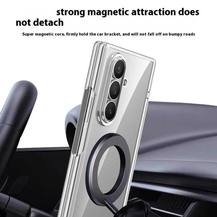 For Samsung Galaxy Z Fold7 5G Case Magnetic Case Kickstand Electroplated PC Phone Cover with Screen Protector - Black - 7