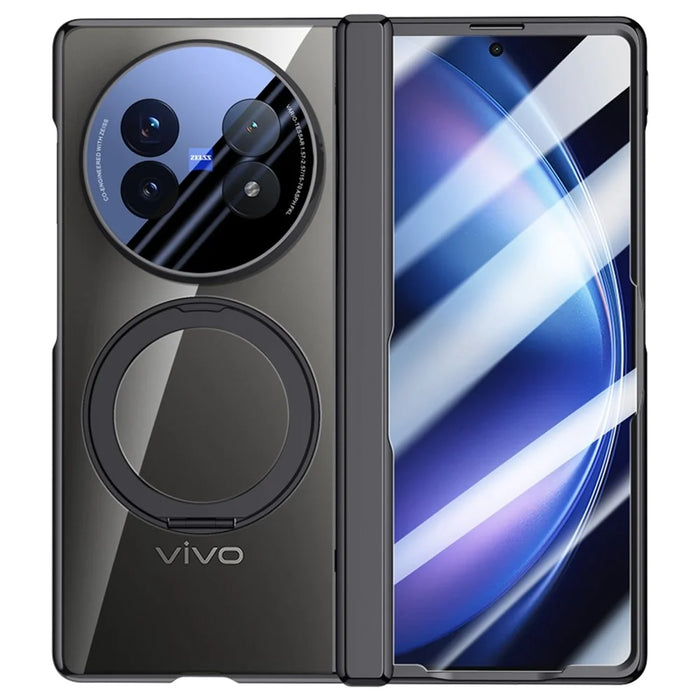 For vivo X Fold5 5G Magnetic Case Kickstand Electroplated PC Phone Cover with Screen Protector - Black - 1