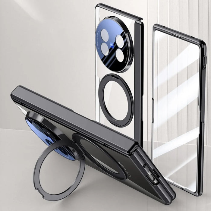 For vivo X Fold5 5G Magnetic Case Kickstand Electroplated PC Phone Cover with Screen Protector - Black - 2