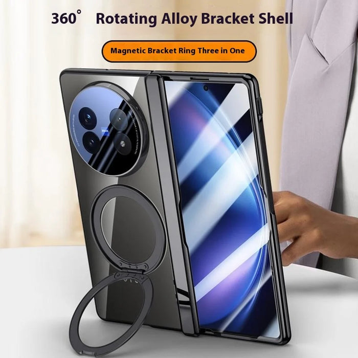 For vivo X Fold5 5G Magnetic Case Kickstand Electroplated PC Phone Cover with Screen Protector - Black - 3