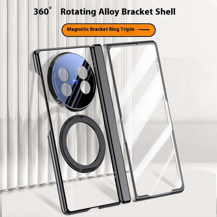 For vivo X Fold5 5G Magnetic Case Kickstand Electroplated PC Phone Cover with Screen Protector - Black - 4