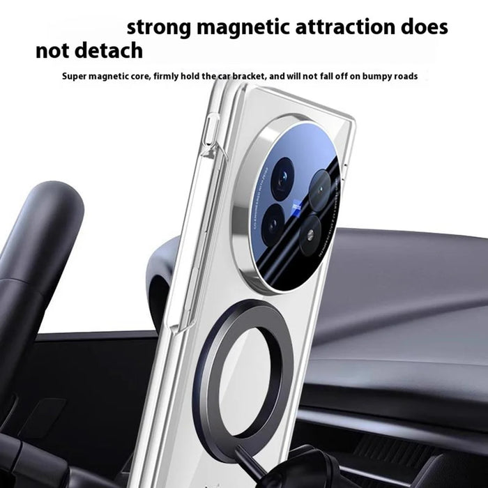 For vivo X Fold5 5G Magnetic Case Kickstand Electroplated PC Phone Cover with Screen Protector - Black - 7