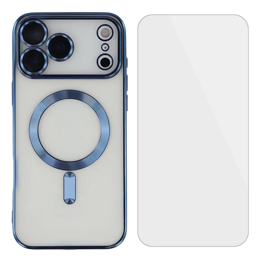 For iPhone 17 Pro Max Magnetic Case CD Veins Glass Lens Guard TPU Phone Back Cover with Screen Film - Blue - 1
