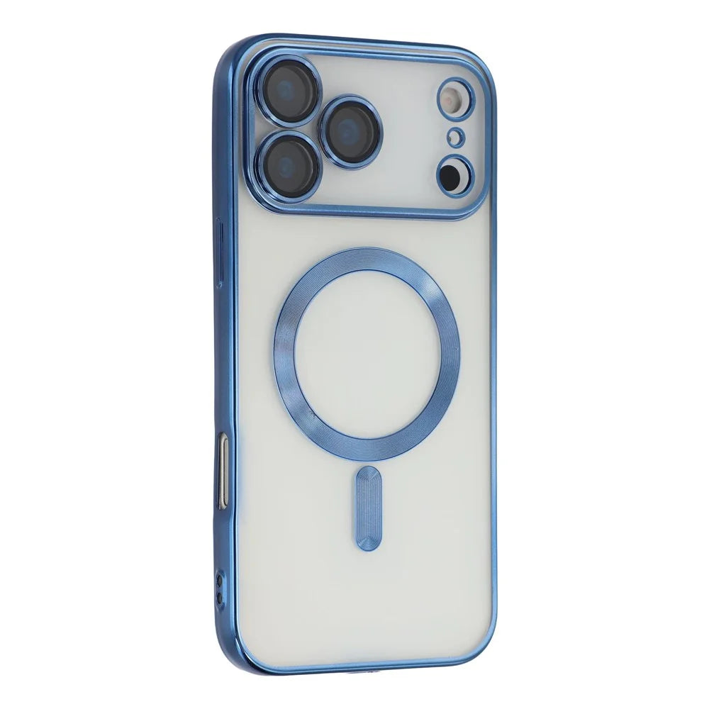 For iPhone 17 Pro Max Magnetic Case CD Veins Glass Lens Guard TPU Phone Back Cover with Screen Film - Blue - 3