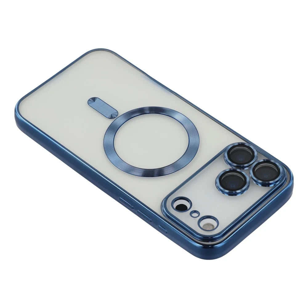 For iPhone 17 Pro Max Magnetic Case CD Veins Glass Lens Guard TPU Phone Back Cover with Screen Film - Blue - 6