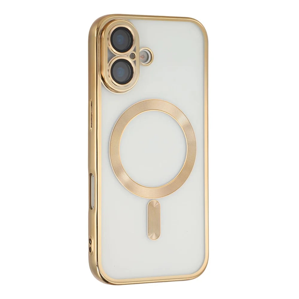 For iPhone 17 Magnetic Case CD Veins Glass Lens Guard TPU Phone Back Cover with Screen Film - Gold - 3