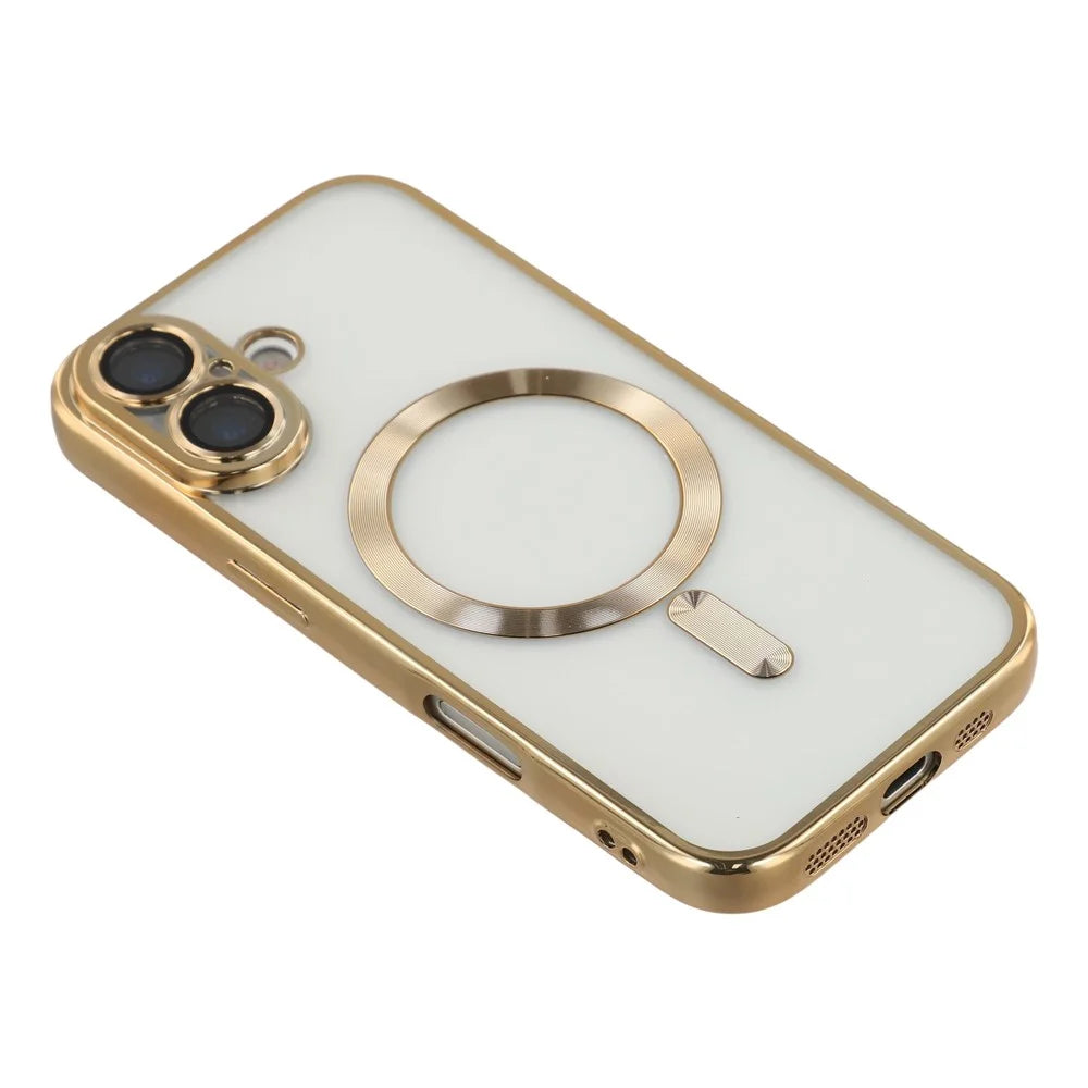For iPhone 17 Magnetic Case CD Veins Glass Lens Guard TPU Phone Back Cover with Screen Film - Gold - 5
