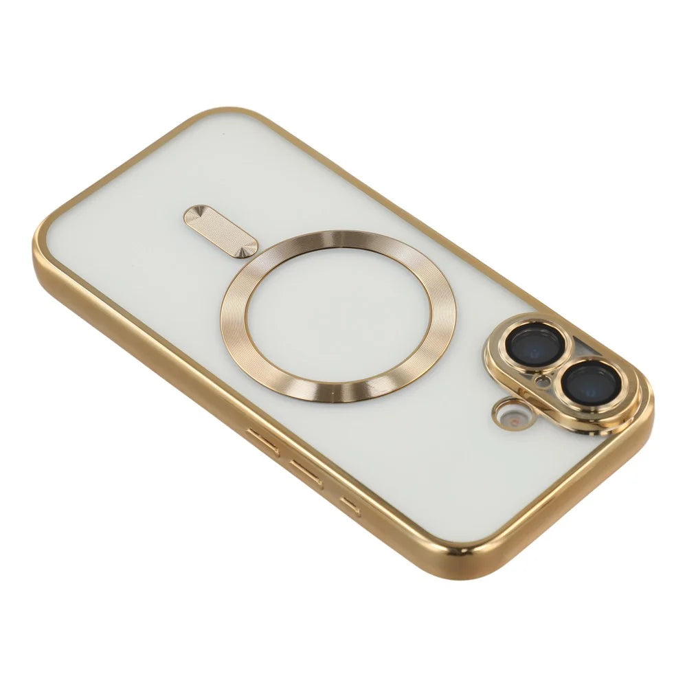 For iPhone 17 Magnetic Case CD Veins Glass Lens Guard TPU Phone Back Cover with Screen Film - Gold - 6