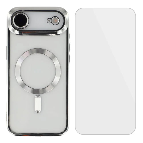 For iPhone Air Magnetic Case CD Veins Glass Lens Guard TPU Phone Back Cover with Screen Film - Silver - 1
