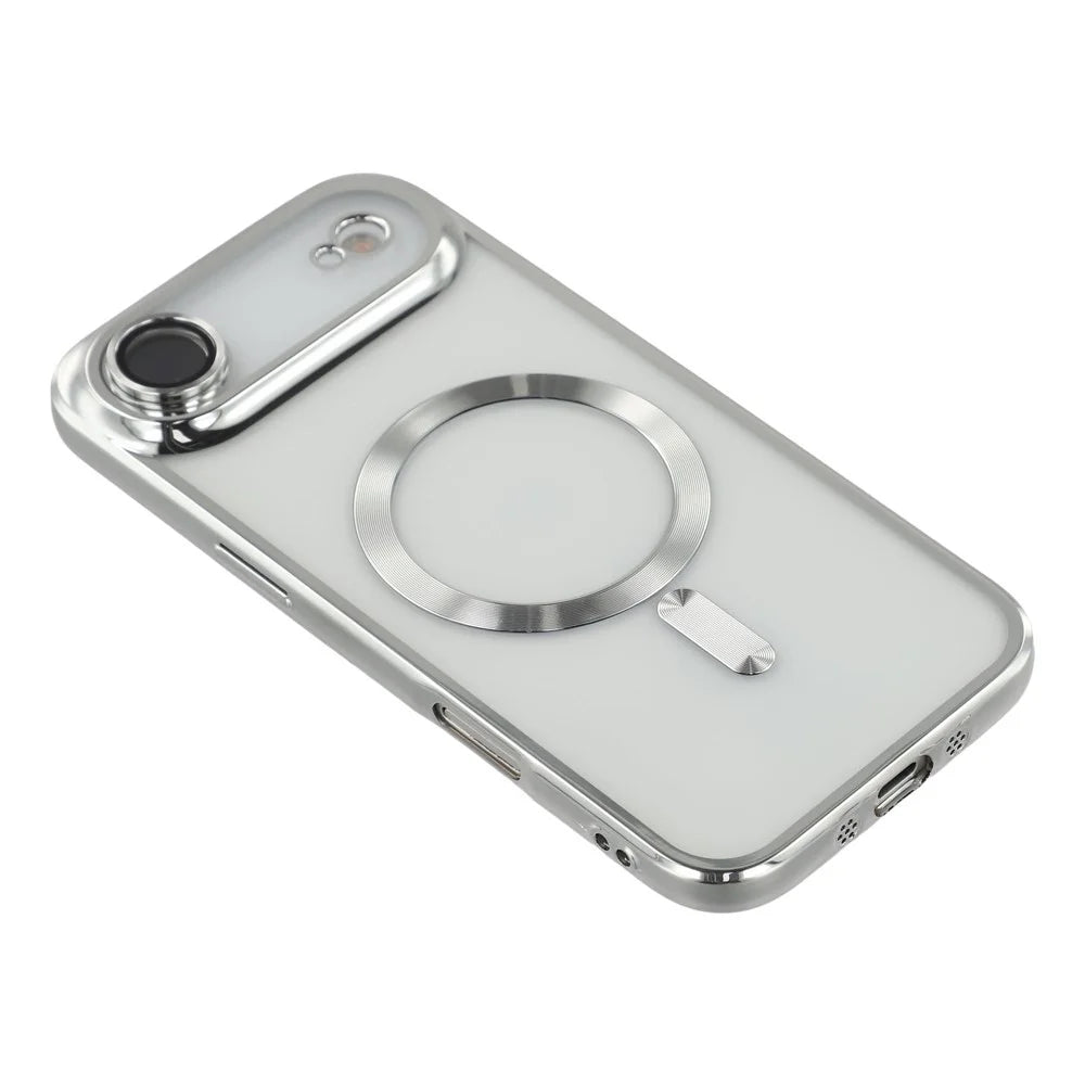 For iPhone Air Magnetic Case CD Veins Glass Lens Guard TPU Phone Back Cover with Screen Film - Silver - 5