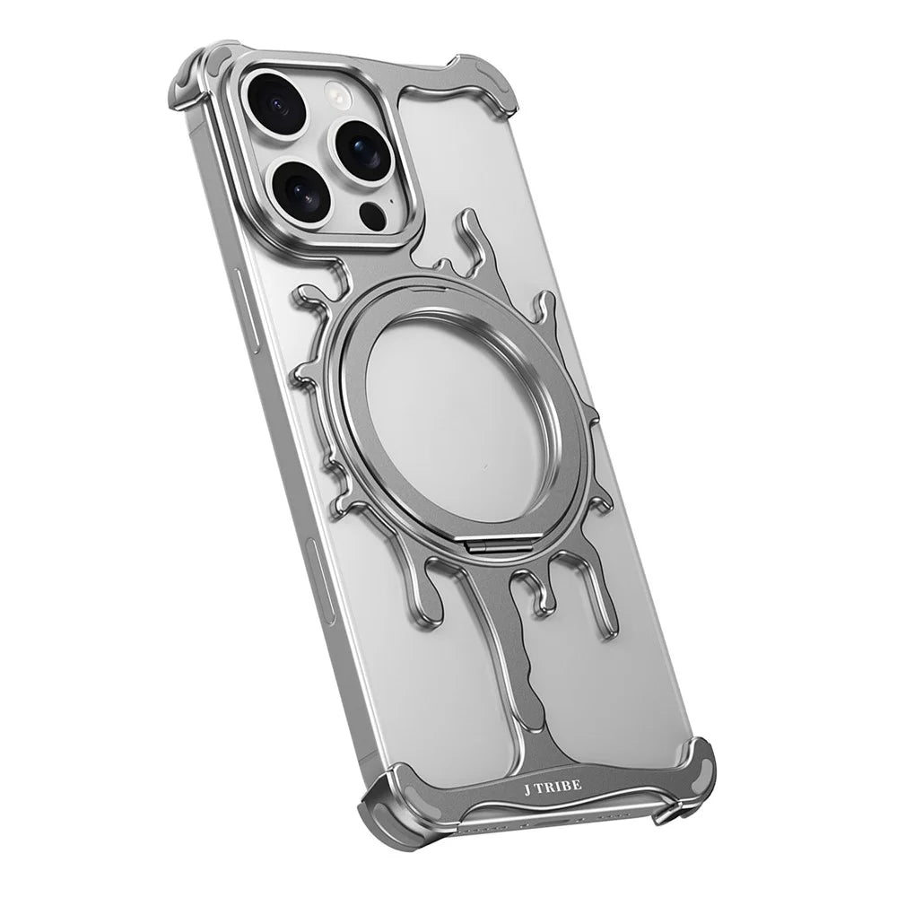 Glacier Series for iPhone 16 Pro Bumper Case Rotating Kickstand Metal Phone Cover Compatible with MagSafe - Dark Grey - 1