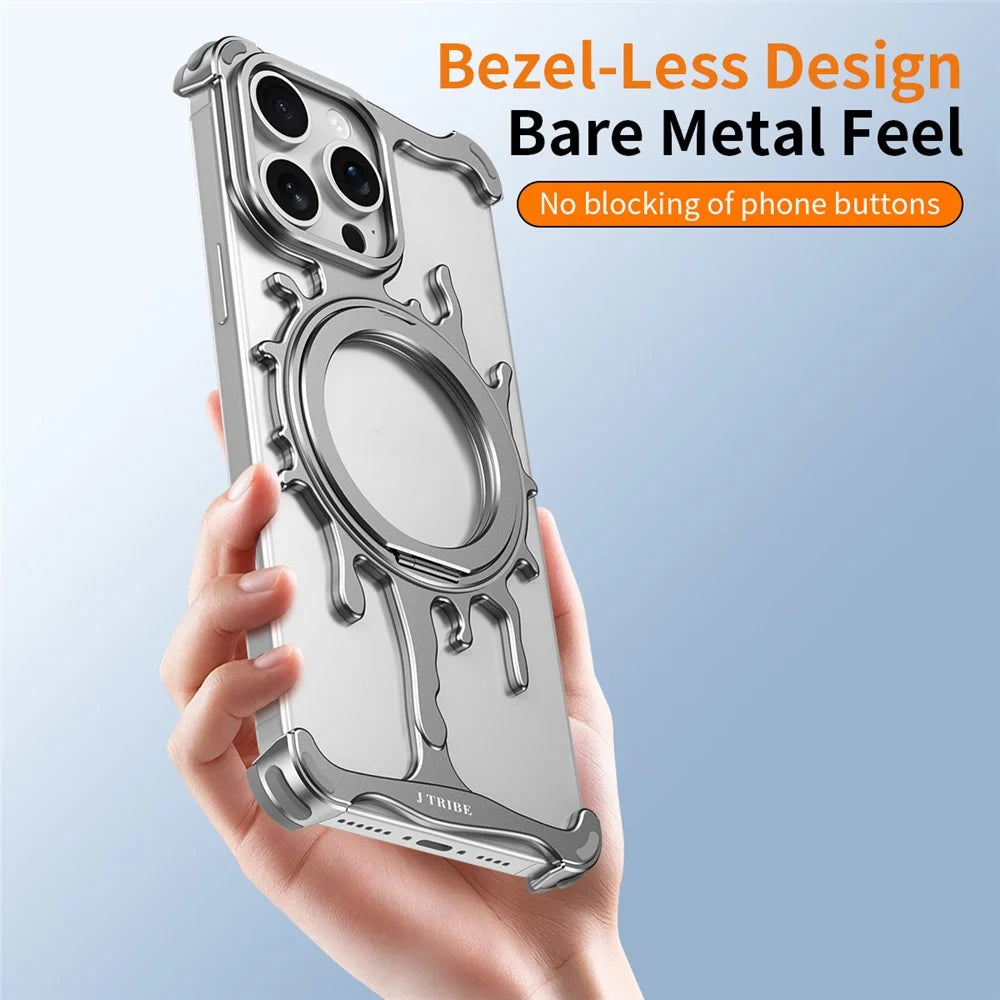 Glacier Series for iPhone 15 Pro Max Bumper Case Rotating Kickstand Metal Phone Cover Compatible with MagSafe - Dark Grey - 6