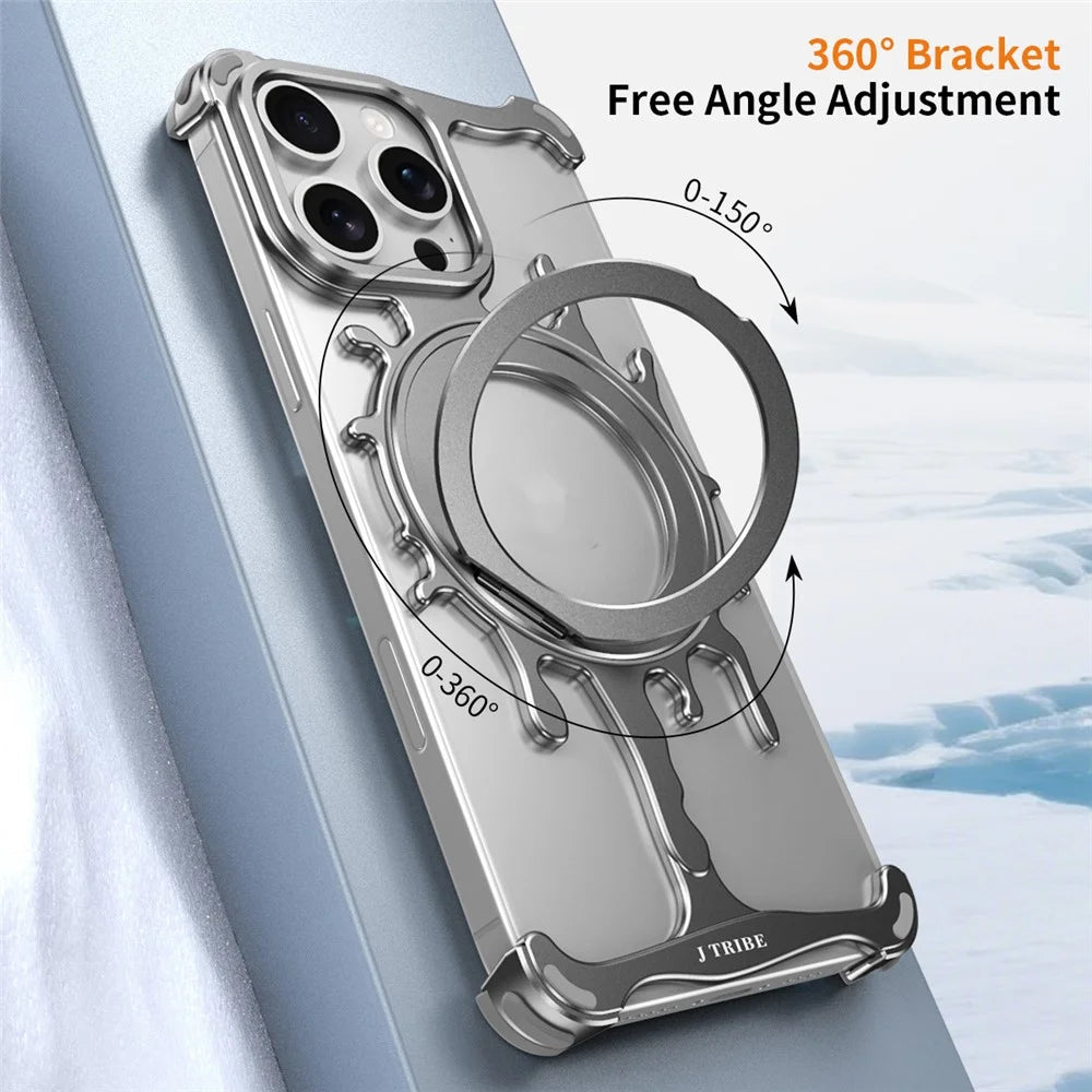 Glacier Series for iPhone 15 Pro Max Bumper Case Rotating Kickstand Metal Phone Cover Compatible with MagSafe - Dark Grey - 7
