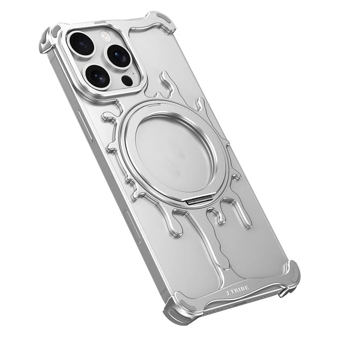 Glacier Series for iPhone 15 Pro Bumper Case Rotating Kickstand Metal Phone Cover Compatible with MagSafe - Silver - 1