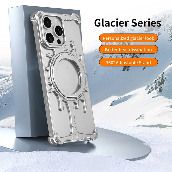 Glacier Series for iPhone 15 Pro Bumper Case Rotating Kickstand Metal Phone Cover Compatible with MagSafe - Silver - 2